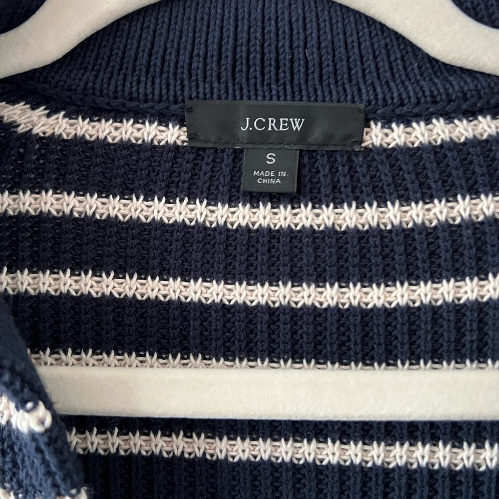J. Crew Navy Striped Collared Cotton Knit Sweater | Size Small - Picture 5 of 7